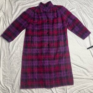 VTG Plaid Pink Purple Wool Mohair Button Coat Harry Allenfall Duluth Read Desc